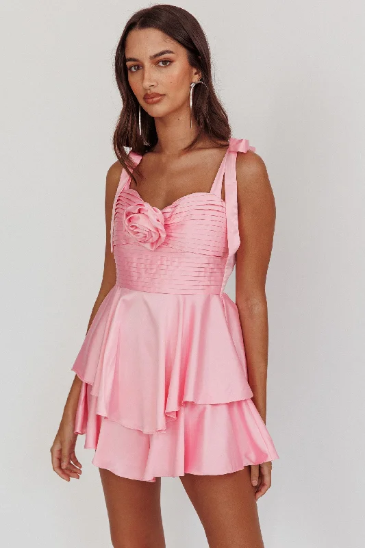 Halter Neck Women Dress to Show Off the Shoulders and NecklineKelia Bow Strap Rosette Romper Pink Halter Neck Women Dress to Show Off the Shoulders and NecklineKelia Bow Strap Rosette Romper Pink