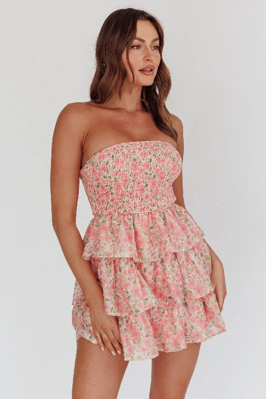 Printed Abstract Women Dress for a Modern and Artistic AppealLike Angels Shirred Bodice Ruffle Mini Dress Pink Printed Abstract Women Dress for a Modern and Artistic AppealLike Angels Shirred Bodice Ruffle Mini Dress Pink