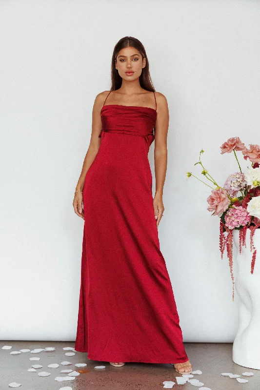 Mermaid - Style Women Dress with a Fitted Silhouette for Special OccasionsLove Letters Strappy Cowl Back Dress Burgundy Mermaid - Style Women Dress with a Fitted Silhouette for Special OccasionsLove Letters Strappy Cowl Back Dress Burgundy