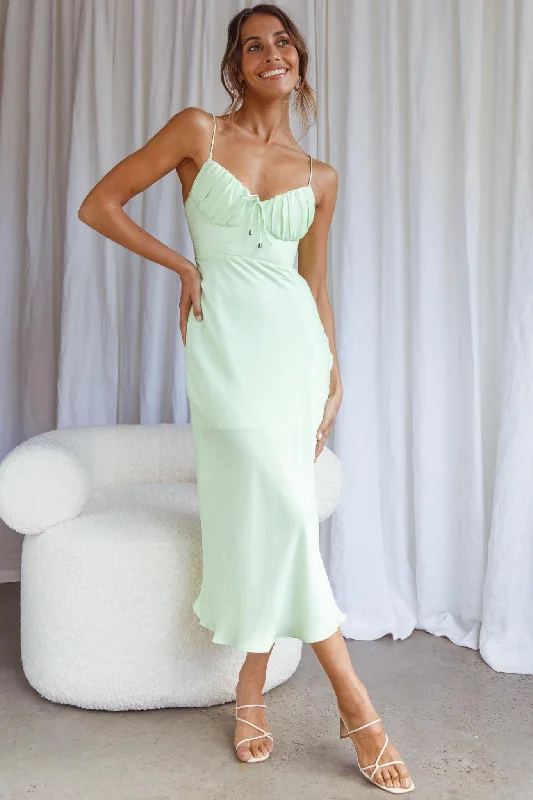 Malibu Gathered Bust Cami Strap Midi Dress Apple