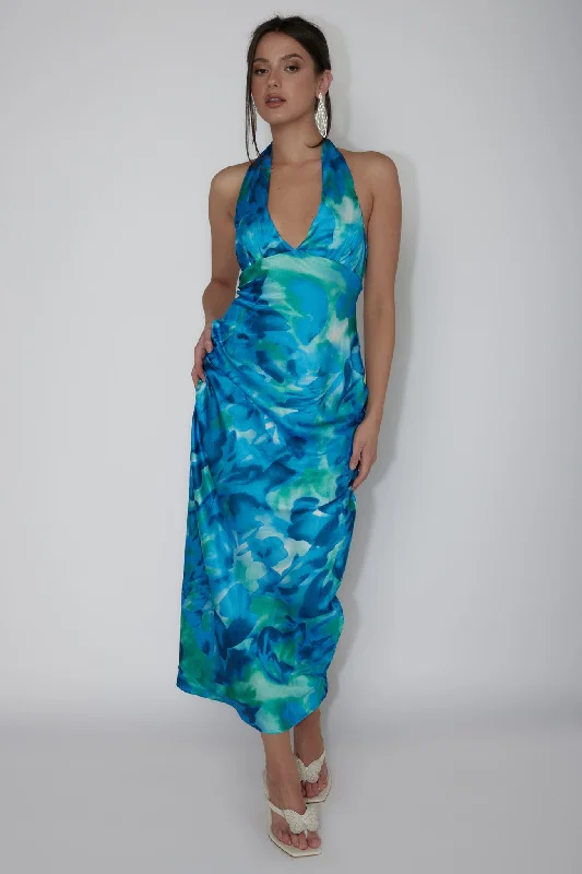 Mermaid - Style Women Dress with a Fitted Silhouette for Special OccasionsMartia Halterneck Maxi Dress Floral Green