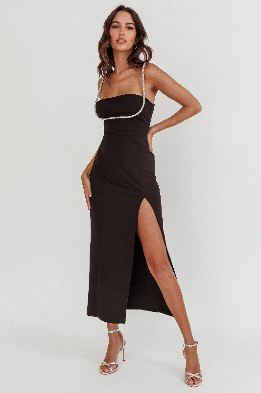 Sheath Women Dress with a Tailored Fit for a Professional LookOutspoken Diamante Straps Midi Dress Black Sheath Women Dress with a Tailored Fit for a Professional LookOutspoken Diamante Straps Midi Dress Black