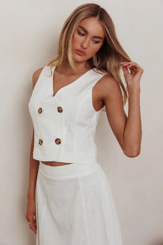 Sleeveless Women Dress in Bright Colors for Summer PartiesPayday Sleeveless Double Breasted Vest Top Off White Sleeveless Women Dress in Bright Colors for Summer PartiesPayday Sleeveless Double Breasted Vest Top Off White