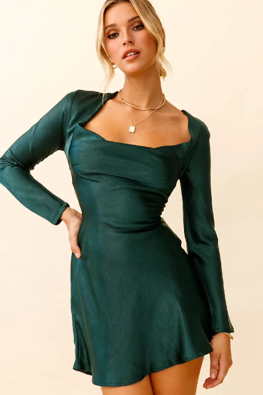 Ball Gown Women Dress with a Full Skirt for a Princess - like LookSolstice Long Sleeve Cowl Neck Mini Dress Forest Green Ball Gown Women Dress with a Full Skirt for a Princess - like LookSolstice Long Sleeve Cowl Neck Mini Dress Forest Green