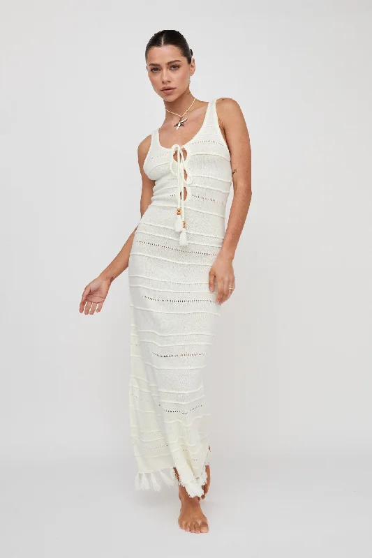 Ball Gown Women Dress with a Full Skirt for a Princess - like LookSunlight Bust Tie Knit Maxi Dress White Ball Gown Women Dress with a Full Skirt for a Princess - like LookSunlight Bust Tie Knit Maxi Dress White