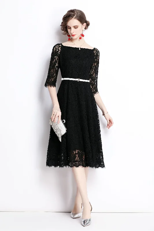 Wrap - Style Women Dress with Adjustable Fit for All Body Types Wrap - Style Women Dress with Adjustable Fit for All Body Types Black Evening A-line Boatneck Elbow Sleeve Below Knee Lace Elegant Dress Wrap - Style Women Dress with Adjustable Fit for All Body Types Wrap - Style Women Dress with Adjustable Fit for All Body Types Black Evening A-line Boatneck Elbow Sleeve Below Knee Lace Elegant Dress