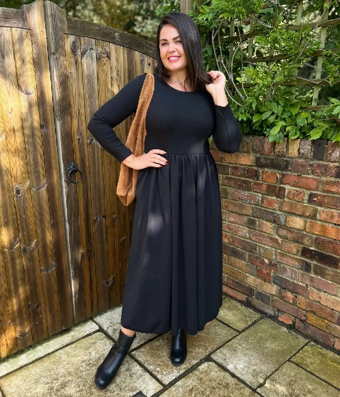 Plus Size Women Dress with a Flattering A - Line Cut for Comfort and Style Plus Size Women Dress with a Flattering A - Line Cut for Comfort and Style Black Knitted Bodice Midi Dress Plus Size Women Dress with a Flattering A - Line Cut for Comfort and Style Plus Size Women Dress with a Flattering A - Line Cut for Comfort and Style Black Knitted Bodice Midi Dress