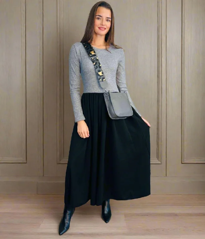 Mermaid - Style Women Dress with a Fitted Silhouette for Special Occasions Mermaid - Style Women Dress with a Fitted Silhouette for Special Occasions Grey Knitted Bodice Midi Dress Mermaid - Style Women Dress with a Fitted Silhouette for Special Occasions Mermaid - Style Women Dress with a Fitted Silhouette for Special Occasions Grey Knitted Bodice Midi Dress
