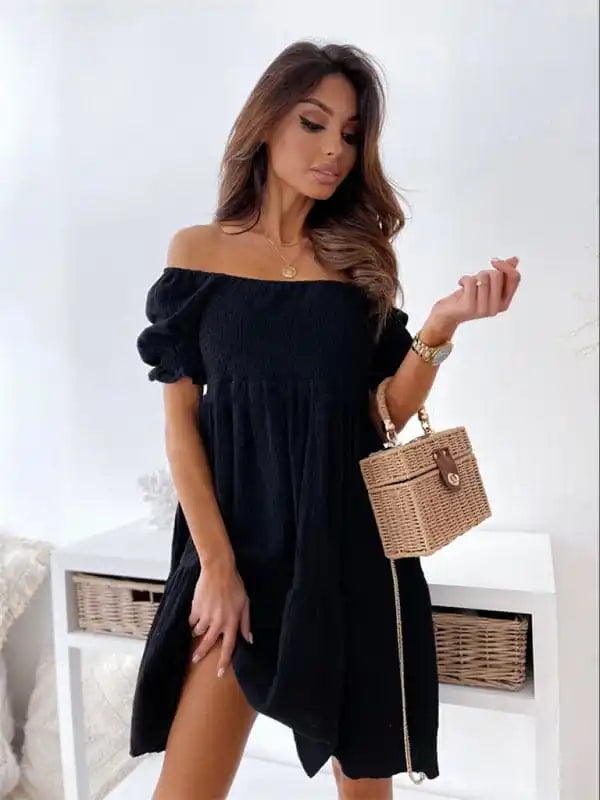 Wrap - Style Women Dress with Adjustable Fit for All Body Types Wrap - Style Women Dress with Adjustable Fit for All Body Types Women’s Solid Color Smocked Off-the-shoulder Mini Dress Wrap - Style Women Dress with Adjustable Fit for All Body Types Wrap - Style Women Dress with Adjustable Fit for All Body Types Women’s Solid Color Smocked Off-the-shoulder Mini Dress