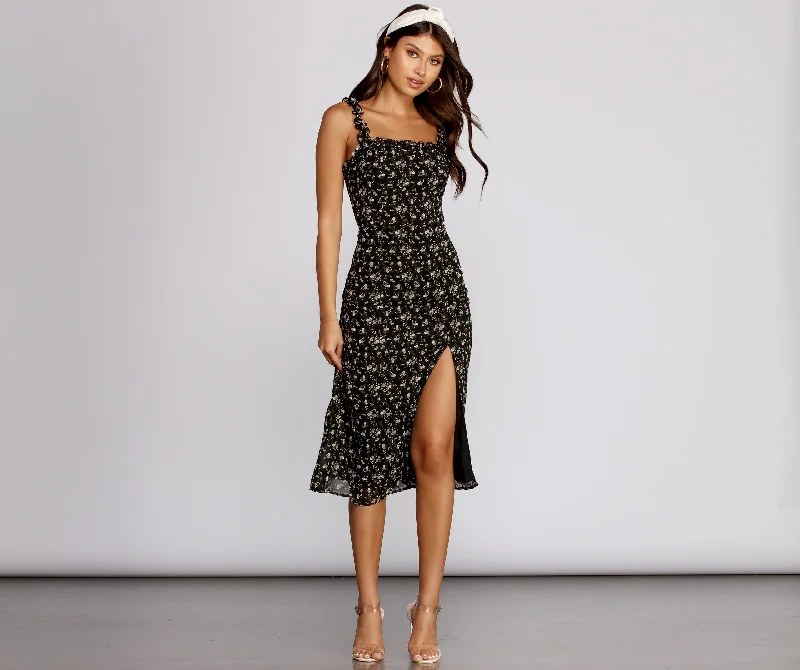 Midi dresses with V - necklines for a flattering and elongating effectBotanical Beauty Midi Dress