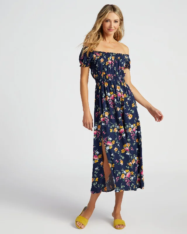 Midi dresses with polka dot prints for a playful summer outfitBright Floral Midi Dress