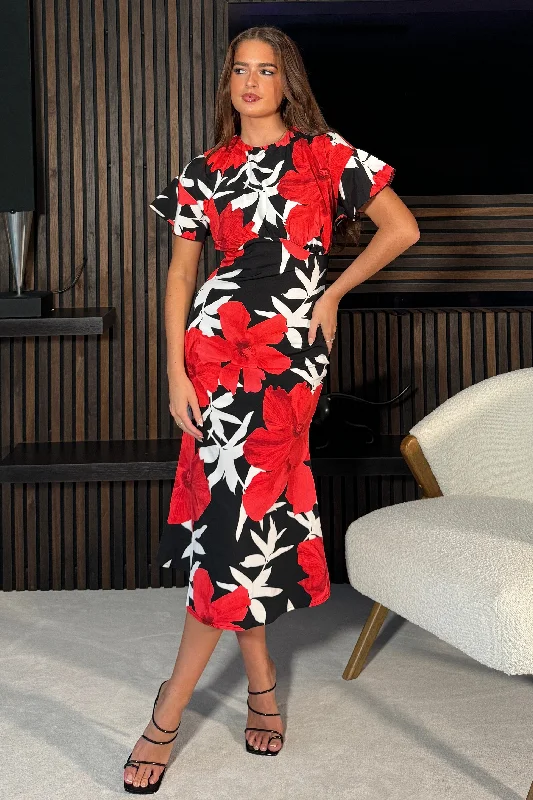 Brittany Red Floral Midi Dress