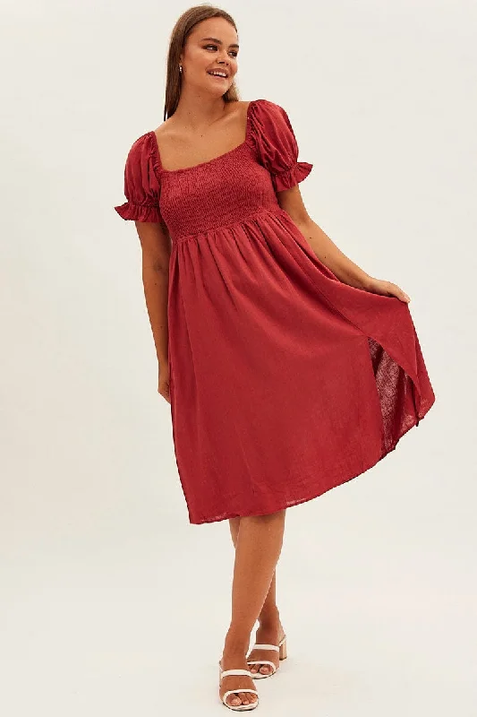 Midi dresses with cold - shoulder cutouts for a trendy styleBrown Midi Dress Square Neck Short Sleeve Front Split Midi dresses with cold - shoulder cutouts for a trendy styleBrown Midi Dress Square Neck Short Sleeve Front Split