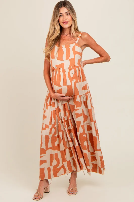 Wrap - style midi dresses in silk for a sophisticated office lookCamel Printed Tiered Maternity Maxi Dress Wrap - style midi dresses in silk for a sophisticated office lookCamel Printed Tiered Maternity Maxi Dress