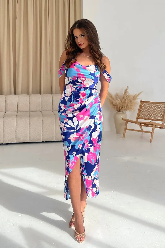 Midi dresses with fringe details for a fun and energetic styleCamila Pink Blue Wrap Over Midi Dress Midi dresses with fringe details for a fun and energetic styleCamila Pink Blue Wrap Over Midi Dress