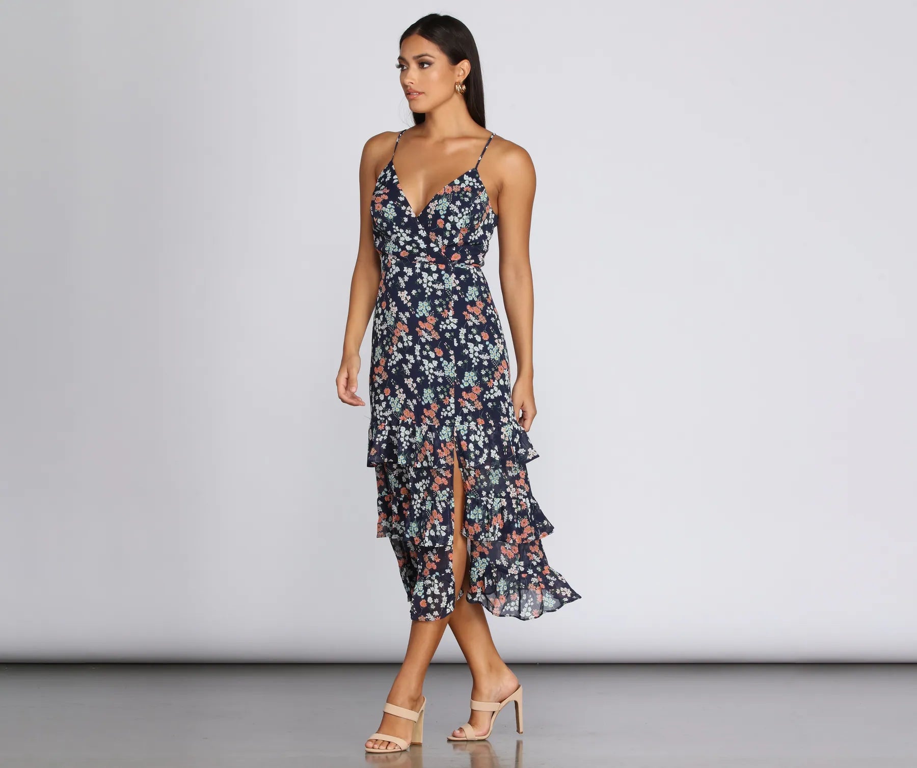 Midi dresses with asymmetric hems for a fashion - forward and dynamic appearanceChic In Chiffon Tiered Dress