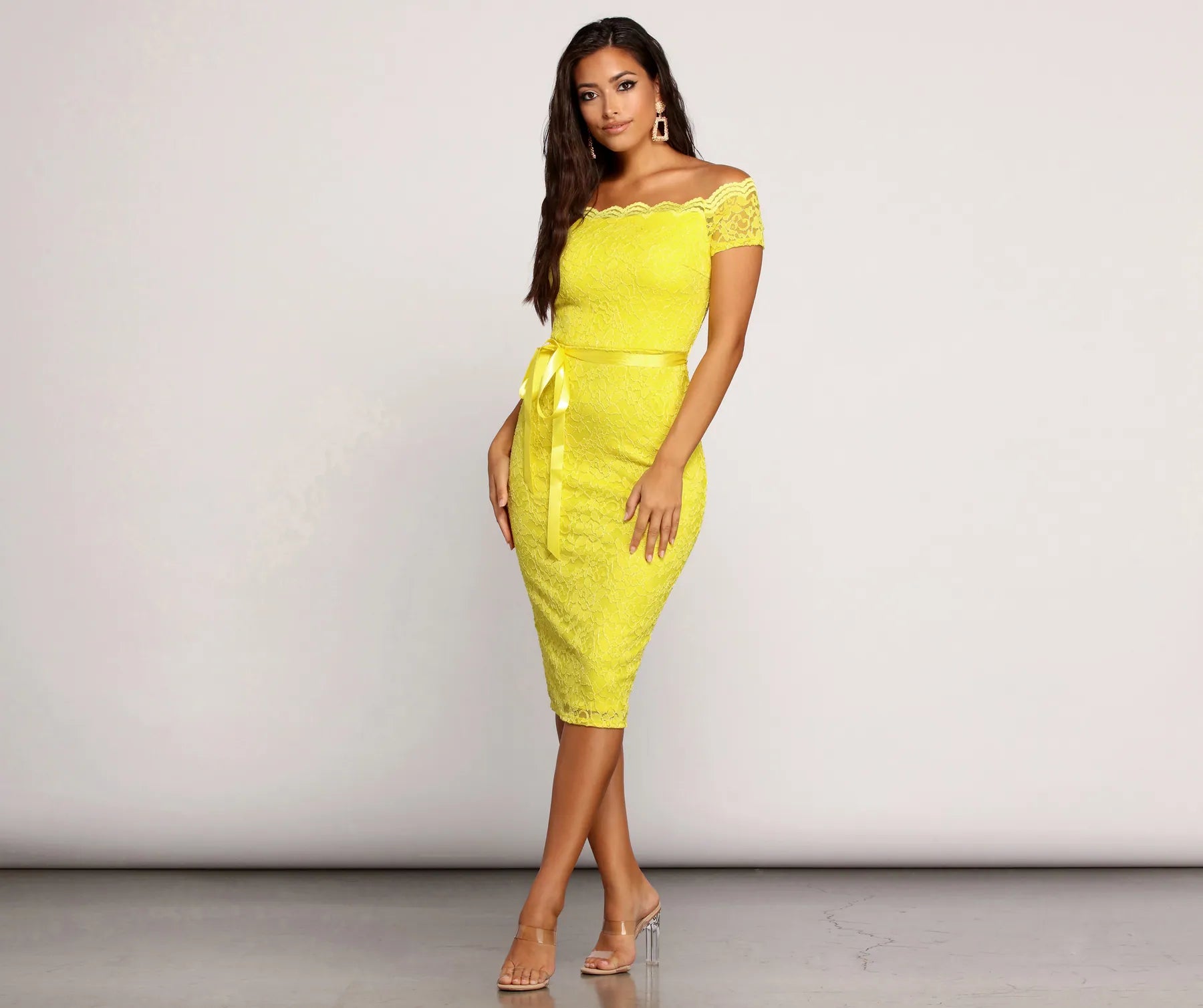 Midi dresses with tassel accents for a bohemian and free - spirited styleFaith Formal Midi Lace Dress