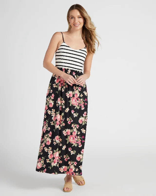 Midi dresses with ribbed textures for a unique and tactile appearanceFloral and Stripe Maxi Dress