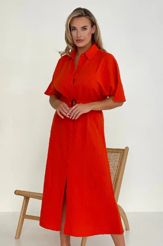 Harley Belted Wrap Front Midi Dress In Orange