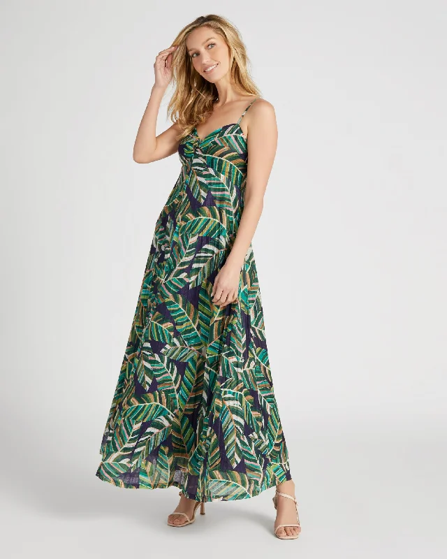 Maxi - inspired midi dresses with flowing fabrics for a beachy vibeLeaf Print Maxi Strap Dress