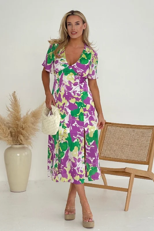 Midi dresses with wrap - around skirts for a customizable fitLevi Purple Angel Sleeve Split Leg Midi Dress Midi dresses with wrap - around skirts for a customizable fitLevi Purple Angel Sleeve Split Leg Midi Dress