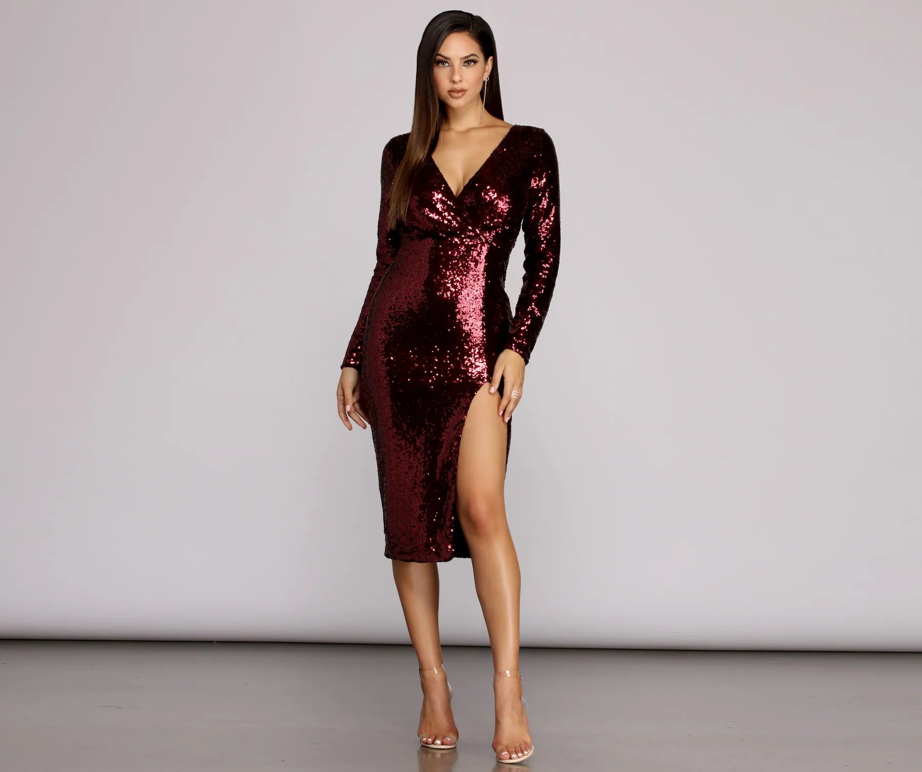 Midi dresses with empire waists for a flattering maternity optionLinley Sequined Surplice Midi Dress Midi dresses with empire waists for a flattering maternity optionLinley Sequined Surplice Midi Dress