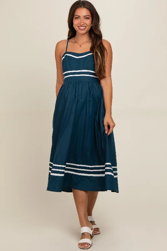 Midi dresses with empire waists for a flattering maternity optionNavy Stripe Accent Maternity Midi Dress