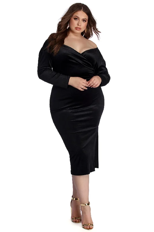 Midi dresses with side slits for a sexy and elegant appearancePlus Kenia Formal Velvet Midi Dress Midi dresses with side slits for a sexy and elegant appearancePlus Kenia Formal Velvet Midi Dress