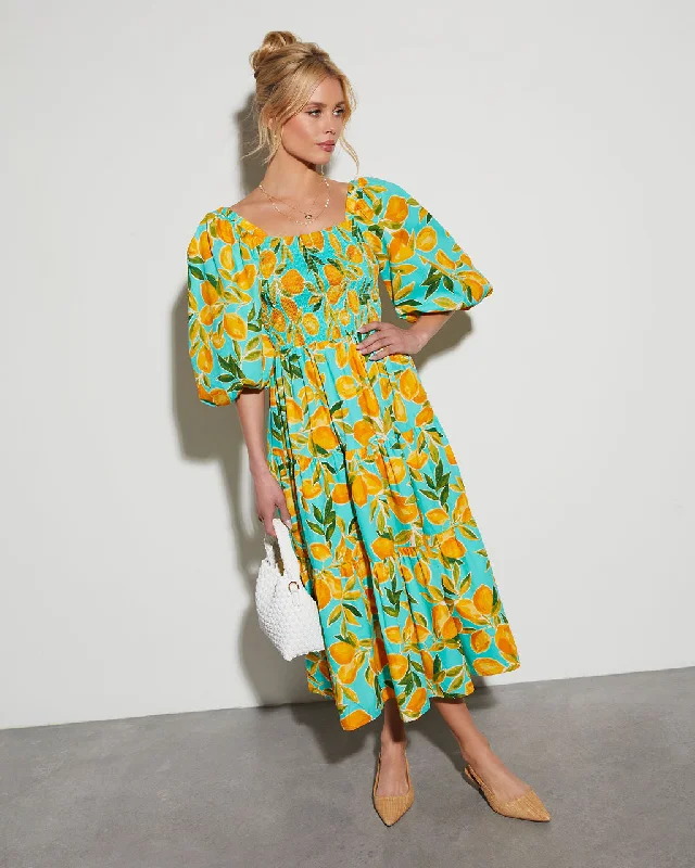 Midi dresses with cold - shoulder cutouts for a trendy styleSummer in Amalfi Puff Sleeve Midi Dress