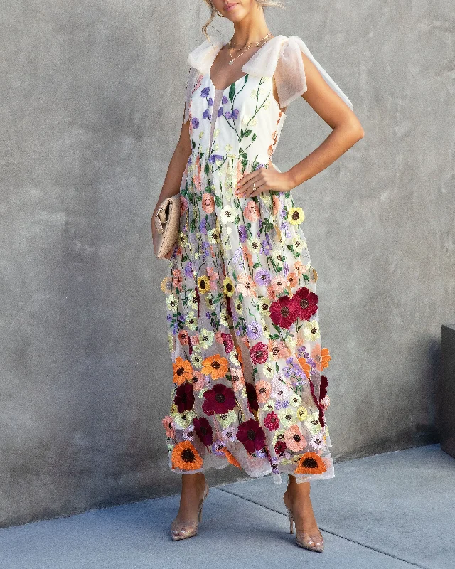 Wish Upon A Dream Floral Applique Midi Dress