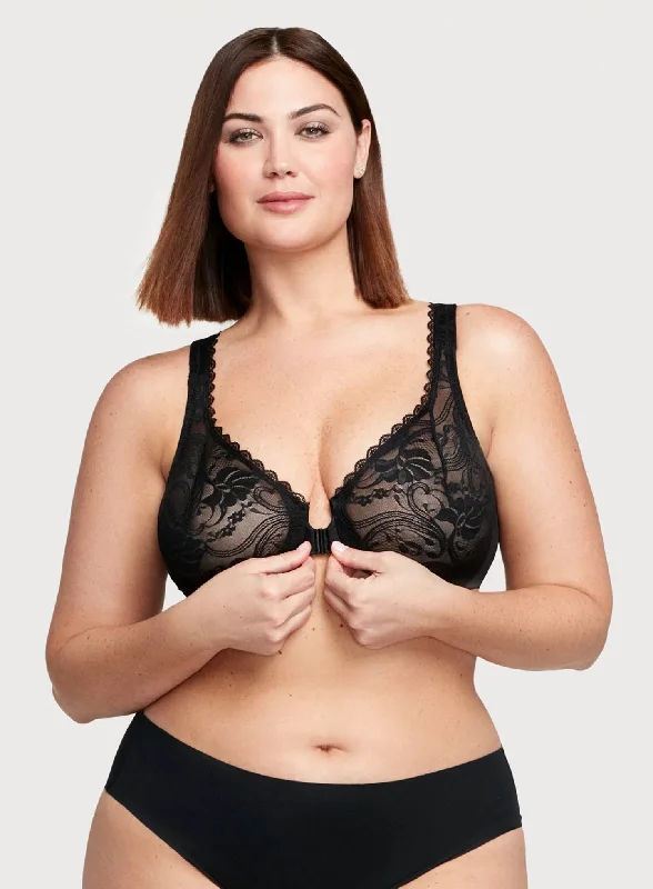 bralette with underwire for added supportGlamorise: All Over Lace Front Opening Wonderwire Bra Black bralette with underwire for added supportGlamorise: All Over Lace Front Opening Wonderwire Bra Black