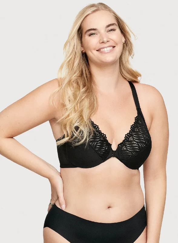 plunge push up bras for a bold lookGlamorise: Elegance Front Close T Back Wonderwire Bra Black