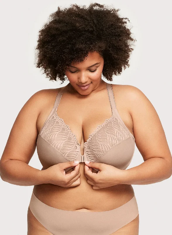 wireless bras for a natural feelGlamorise: Elegance Front Close T Back Wonderwire Bra Cafe
