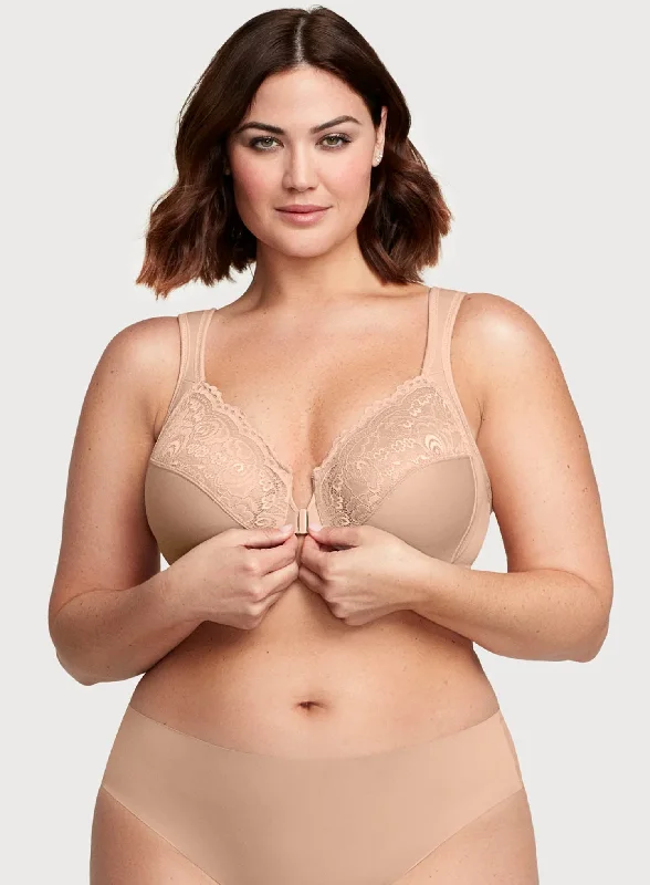 seamless wireless bras for everyday comfortGlamorise: Elegance Front Close Wonderwire Bra Cafe