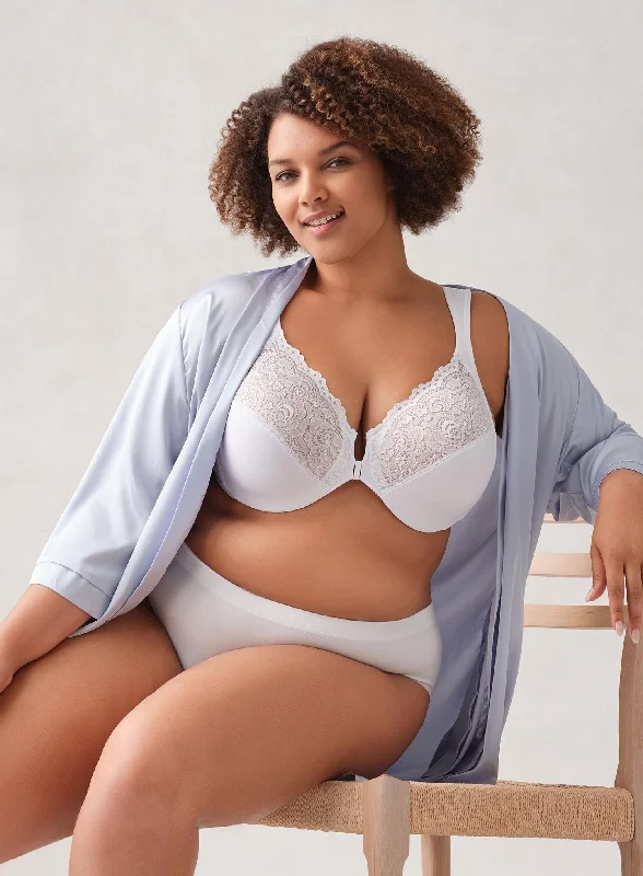 plus size bralette bras for comfortGlamorise: Elegance Front Close Wonderwire Bra White