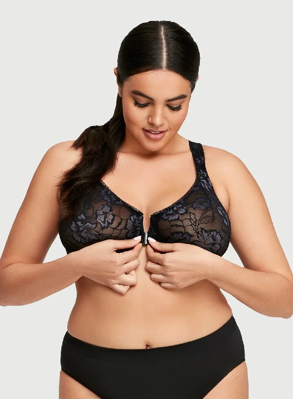 plus size nursing bras for breastfeeding momsGlamorise: Feeling Lacey Front Close Underwire Bra Black
