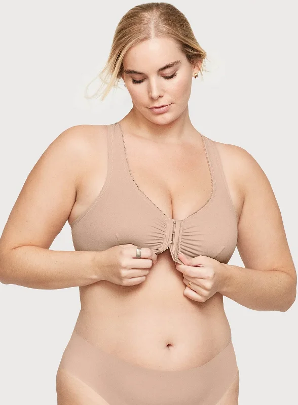minimizer plus size bras for curvy figuresGlamorise: Off Duty Front Close T Back Comfort Sleep Bra Cafe