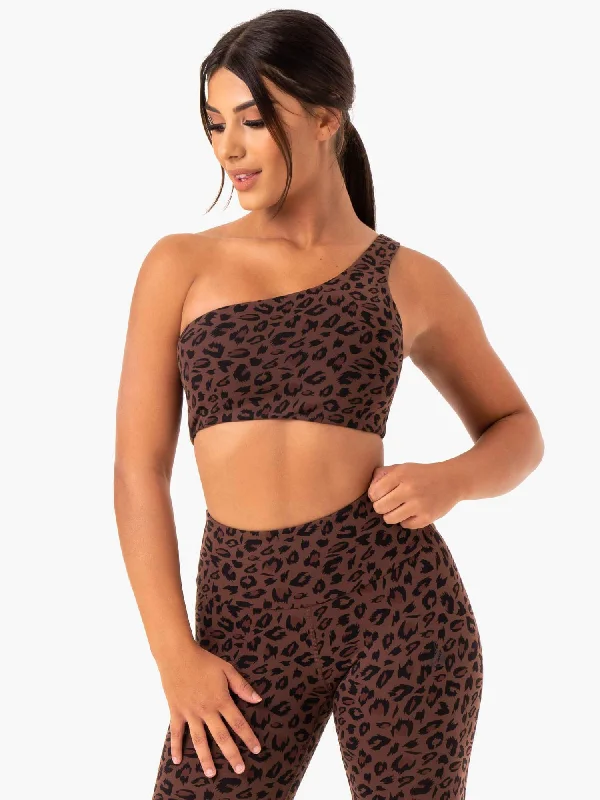 plus size bras with good supportAdapt One Shoulder Sports Bra - Chocolate Leopard