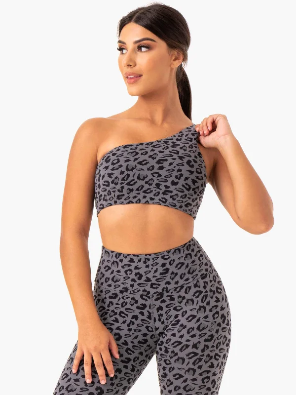 plunge bras for low cut topsAdapt One Shoulder Sports Bra - Grey Leopard
