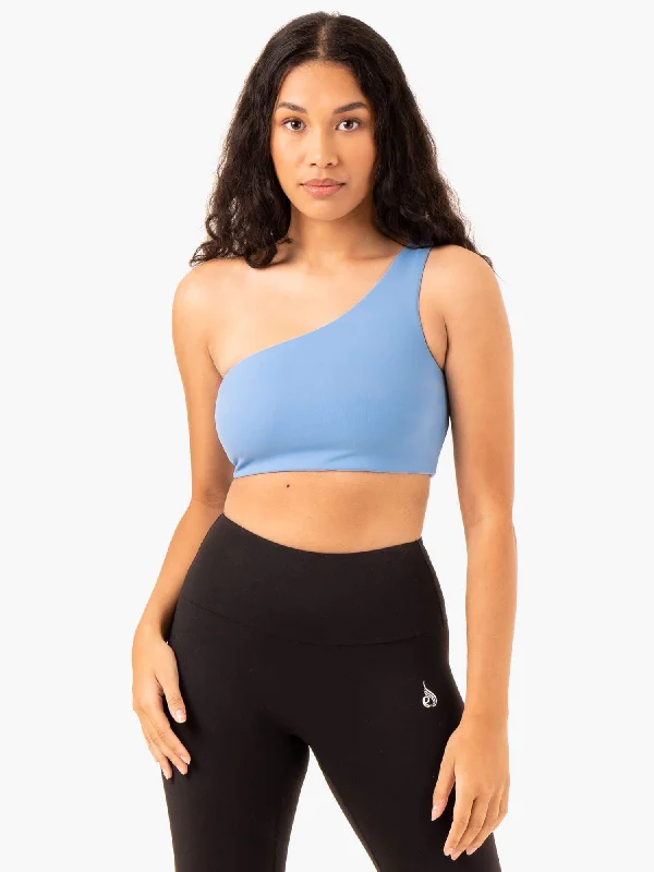 seamless wireless bras for everyday comfortAdapt One Shoulder Sports Bra - Sky Blue