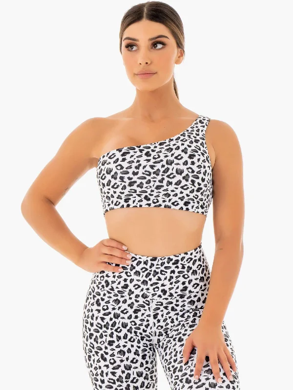 plus size bralette bras for comfortAdapt One Shoulder Sports Bra - Snow Leopard