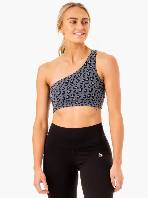 supportive sports bras for runningAdapt One Shoulder Sports Bra - Steel Blue Leopard supportive sports bras for runningAdapt One Shoulder Sports Bra - Steel Blue Leopard