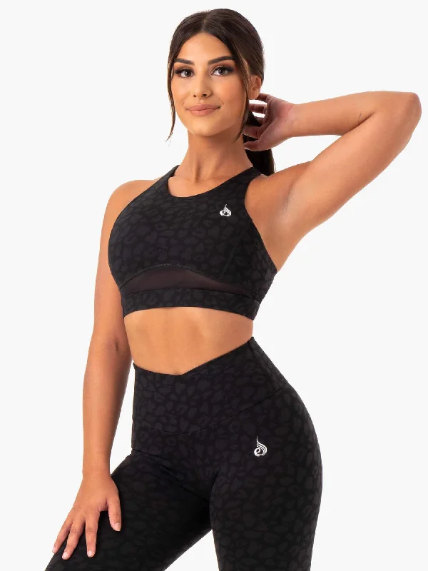 sleep bras for all night comfortAmazon Mesh Sports Bra - Black Leopard