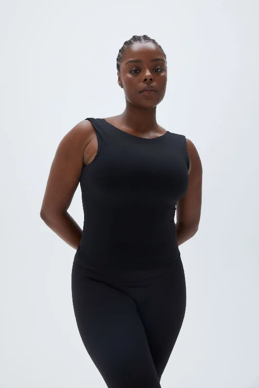 full cup nursing bras for better milk flowSquare Neck Open Back Top - Black