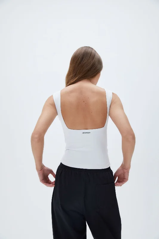 sexy backless push up brasSquare Neck Open Back Top - White