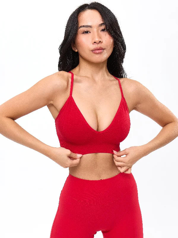 underwire sports bras for extra stabilityPlunge Seamless Sports Bra - Lipstick Red