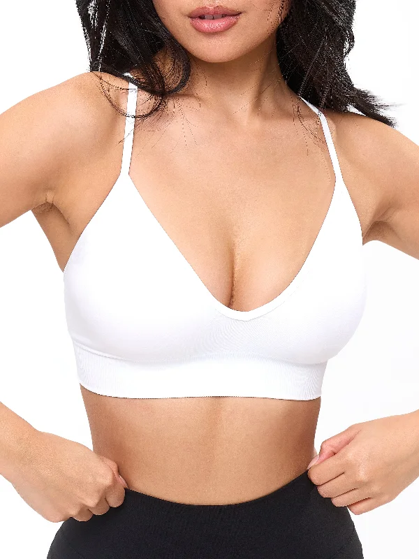 plunge bras for low cut topsPlunge Seamless Sports Bra - White