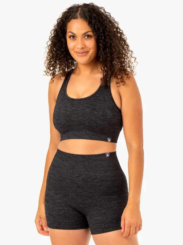 moisture wicking sleep bras for hot sleepersRib Seamless Sports Bra - Black Marl