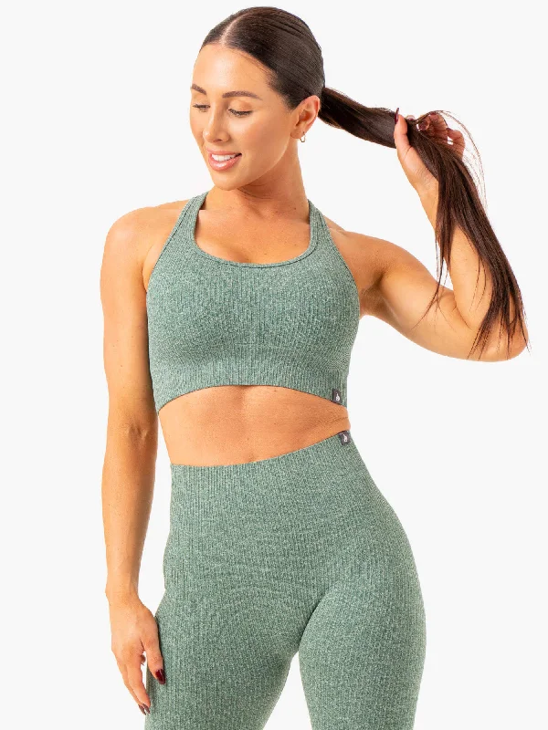 backless bras for revealing outfitsRib Seamless Sports Bra - Green Marl