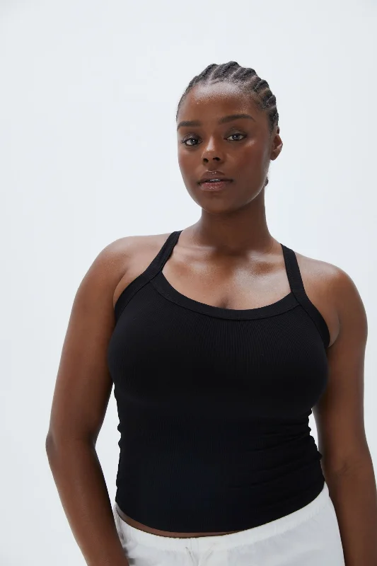 supportive underwire bras for large bustsRib Wide Binding Vest Top - Black